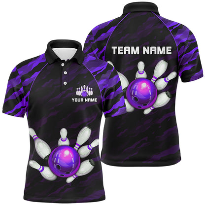 Personalized Purple Camo Bowling Polo Shirts Unisex Bowling Team Jersey Men Women BDT485