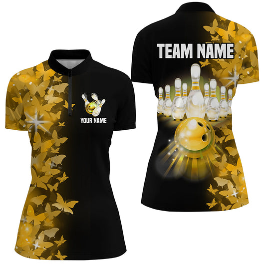 Yellow Butterfly Bowling Shirts For Men Women Custom 1/4 Zip Bowling Jersey Team BDT505