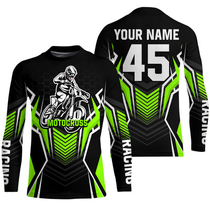 Green Motocross Jersey Men Women Kid Upf30+ Custom Dirt Bike Shirt Off-Road Jersey Boys Girls PDT668