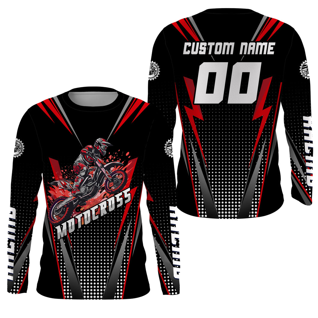 Personalized Red Motocross Jersey Kid&Adult Upf30+ Dirt Bike Shirt Off-Road Motorcycle Racing PDT671