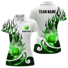 Load image into Gallery viewer, White&amp;Green Bowling Shirts For Men &amp; Women Custom Flame Bowling Team Jersey Polo BDT537
