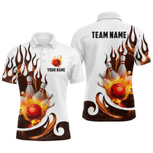 Load image into Gallery viewer, White&amp;Orange Bowling Shirts For Men &amp; Women Custom Flame Bowling Team Jersey Polo BDT537