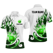 Load image into Gallery viewer, White&amp;Green Bowling Shirts For Men &amp; Women Custom Flame Bowling Team Jersey Polo BDT537