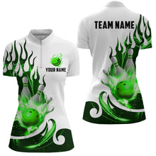 Load image into Gallery viewer, White&amp;Green Bowling Shirts For Men &amp; Women Custom Flame Bowling Team Jersey Quarter-Zip BDT537