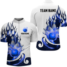 Load image into Gallery viewer, White&amp;Blue Bowling Shirts For Men &amp; Women Custom Flame Bowling Team Jersey Quarter-Zip BDT537