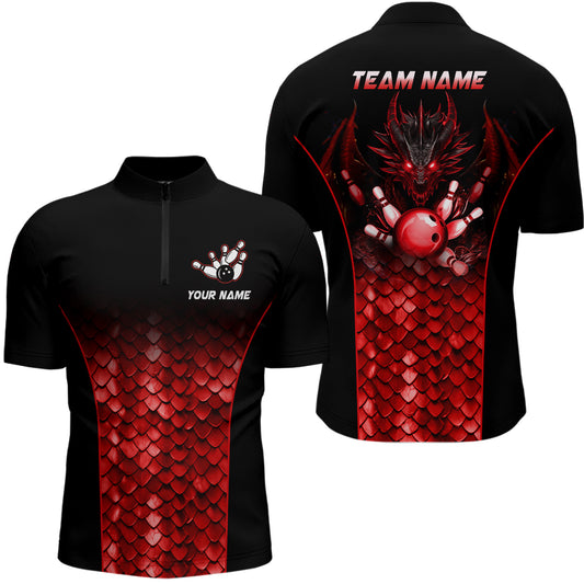 Custom Red Dragon Bowling 1/4 Zip Shirts For Men And Women Bowling Team Jersey BDT508