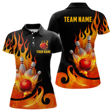 Load image into Gallery viewer, Custom Black &amp; Orange Bowling Shirts For Men &amp; Women Flame Bowling Team Jersey Polo BDT536