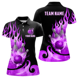 Custom Black & Purple Bowling Shirts For Men & Women Flame Bowling Team Jersey Polo BDT536