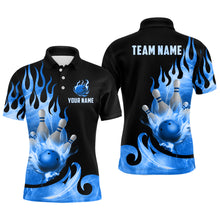 Load image into Gallery viewer, Custom Black &amp; Blue Bowling Shirts For Men &amp; Women Flame Bowling Team Jersey Polo BDT536