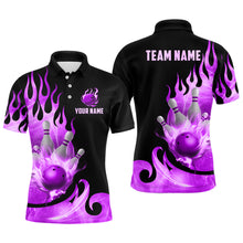 Load image into Gallery viewer, Custom Black &amp; Purple Bowling Shirts For Men &amp; Women Flame Bowling Team Jersey Polo BDT536