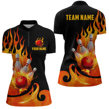 Load image into Gallery viewer, Custom Black &amp; Orange Bowling Shirts For Men &amp; Women Flame Bowling Team Jersey Quarter-Zip BDT536