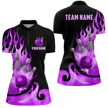 Load image into Gallery viewer, Custom Black &amp; Purple Bowling Shirts For Men &amp; Women Flame Bowling Team Jersey Quarter-Zip BDT536