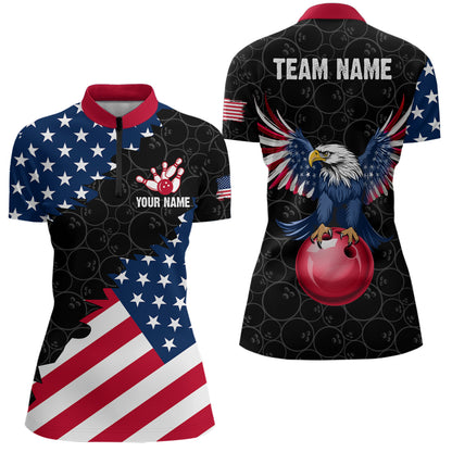 Custom American Bowling 1/4 Zip Shirt for Men & Women Eagle Bowling Jersey Team League Black BDT548
