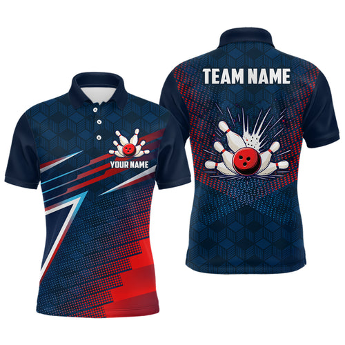 Navy&Red Bowling Shirt Unisex Custom Bowling Team Jersey For Men & Women Polo Bowling Outfit BDT573