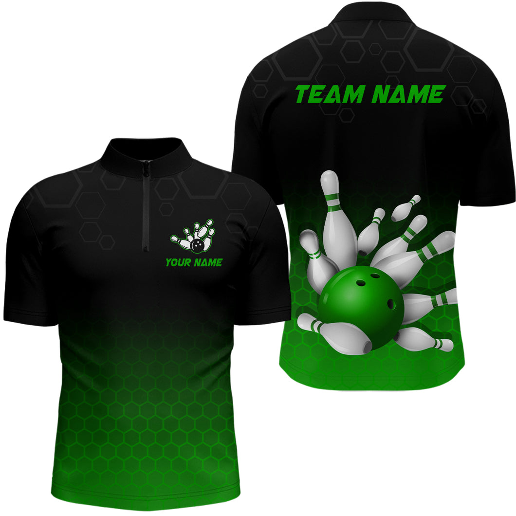 Personalized Green Bowling Shirt for Men & Women Bowling Team Jersey Bowling Quarter-Zip BDT555