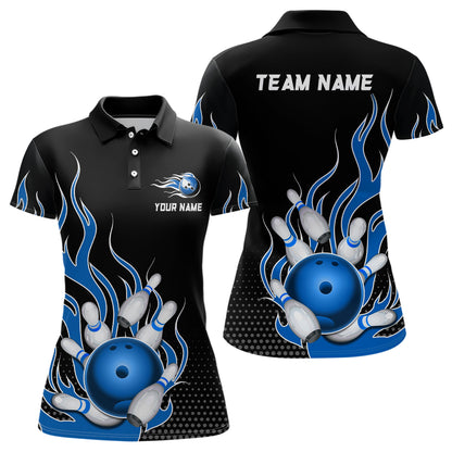 Blue Flame Bowling Polo Shirts for Men And Women Custom Bowling Team Jerseys Unisex BDT477