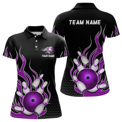 Purple Flame Bowling Polo Shirts for Men And Women Custom Bowling Team Jerseys Unisex BDT477