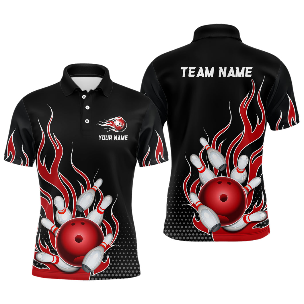 Red Flame Bowling Polo Shirts for Men And Women Custom Bowling Team Jerseys Unisex BDT477