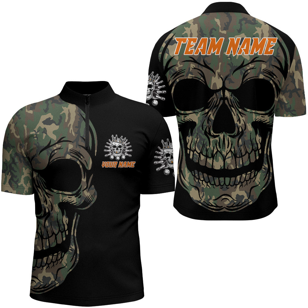 Camo Bowling Shirt Custom Skull Bowling Jersey Men Bowling Quarter-Zip Shirt For Team BDT284