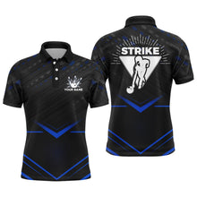 Load image into Gallery viewer, Strike Bowling Shirt for Men Personalized Bowling Jersey Blue&amp;Black Bowling Polo Shirt BDT259