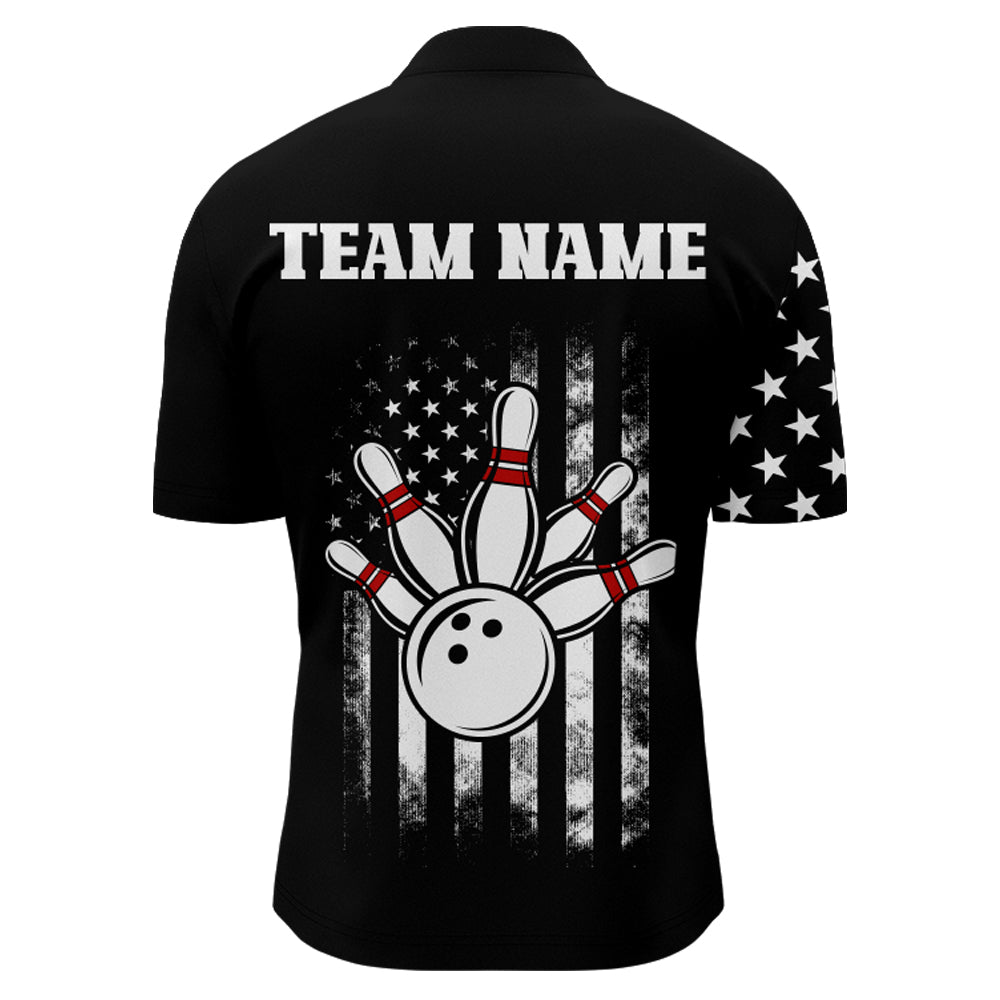 American Bowling Shirt Men Black Bowling Team League Jersey Custom Bowling Quarter-Zip Shirt BDT357