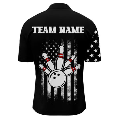 American Bowling Shirt Men Black Bowling Team League Jersey Custom Bowling Quarter-Zip Shirt BDT357