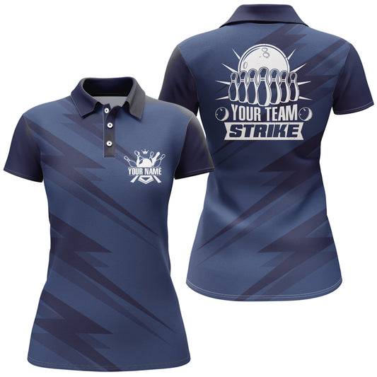 Custom Bowling Shirt For Women Blue Bowling Team League Jersey Strike Bowling Polo Shirt BDT246