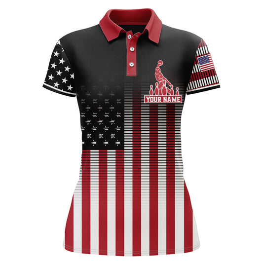 American Bowling Jersey Women Custom Black Bowling Polo Shirt Team Patriot Bowling Shirt BDT317