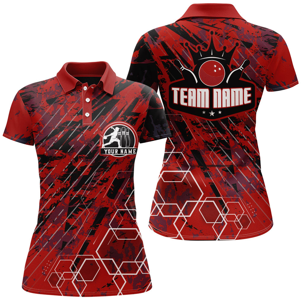 Custom Black&Red Bowling Shirt For Women Personalized Bowling Team Jersey Bowling Polo Shirt BDT323