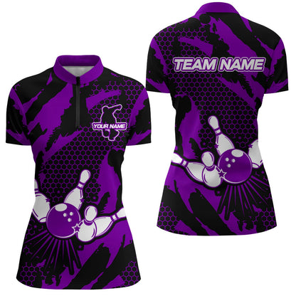 Bowling Jerseys For Women Custom Bowling Quarter-Zip Shirt Team League Bowling Shirts BDT326
