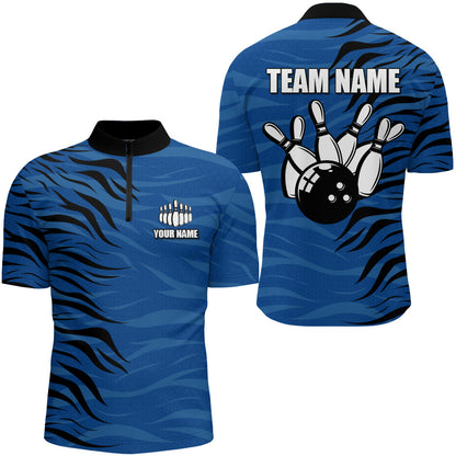 Custom Bowling Quarter-Zip Shirt Blue Bowling Jersey For Men Personalized Bowling League Shirt BDT338