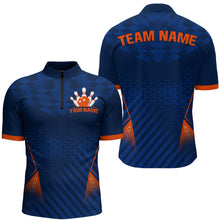 Load image into Gallery viewer, Navy&amp;Orange Bowling Jersey Men &amp; Women Custom Bowling 1/4 Zip Shirt Team League BDT526