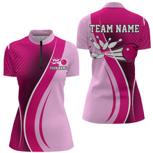 Load image into Gallery viewer, Pink Bowling Shirt For Men &amp; Women Bowling Jersey Custom Team Bowling Shirts 1/4 Zip BDT588