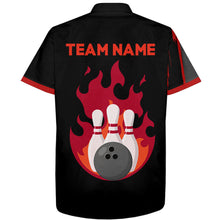 Load image into Gallery viewer, Flame Bowling Shirt For Men &amp; Women Custom Black&amp;Red Bowling Jersey Hawaiian Bowling League Shirt BDT353