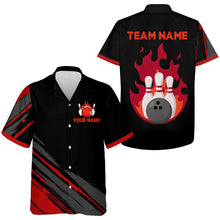 Load image into Gallery viewer, Flame Bowling Shirt For Men &amp; Women Custom Black&amp;Red Bowling Jersey Hawaiian Bowling League Shirt BDT353