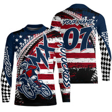 Load image into Gallery viewer, Personalized Motocross Jersey Youth Men UPF30+ American Flag Dirt Bike Shirt MX Off-Road Motorcycle PDT620