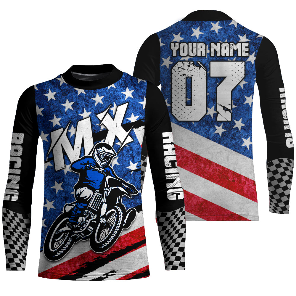 Custom Motocross Jersey Kid Men Women UPF30+ American Flag Dirt Bike Shirt MX Off-Road Motorcycle PDT622