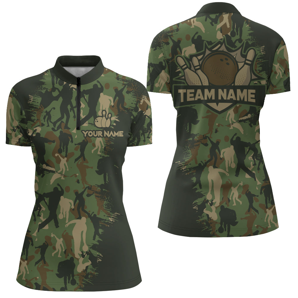 Custom Bowling Shirts Women Camo Bowling Jersey Team League Bowling Quarter-Zip Shirt BDT304