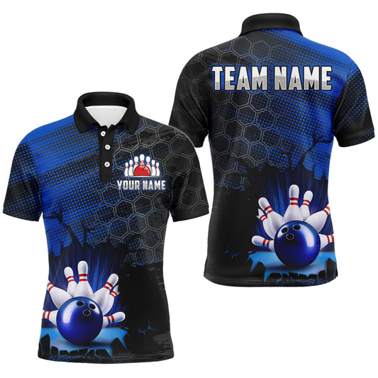 Custom Blue Bowling Shirts For Men & Women Bowling Team League Jersey Unisex Polo BDT533