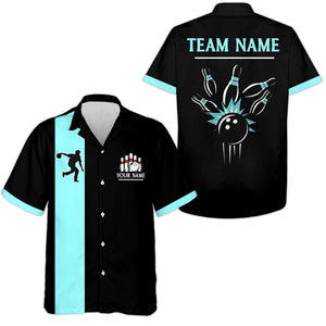 Black&Ice Blue Bowling Shirt For Men & Women Custom Retro Bowling Jersey Hawaiian Bowling League Shirt BDT534