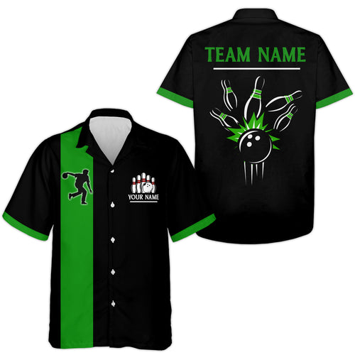 Black&Green Bowling Shirt For Men & Women Custom Retro Bowling Jersey Hawaiian Bowling League Shirt BDT534