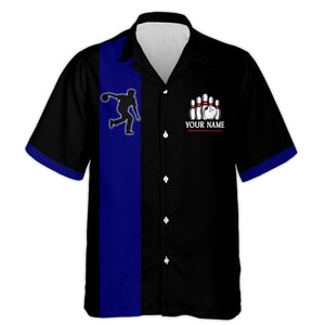 Black&Blue Bowling Shirt For Men & Women Custom Retro Bowling Jersey Hawaiian Bowling League Shirt BDT534