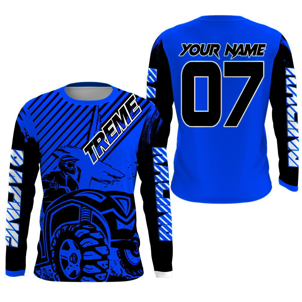 Custom Quad Bike Jersey Kid Men Women Upf30+ Blue ATV Motocross Shirt Extreme Rider PDT841