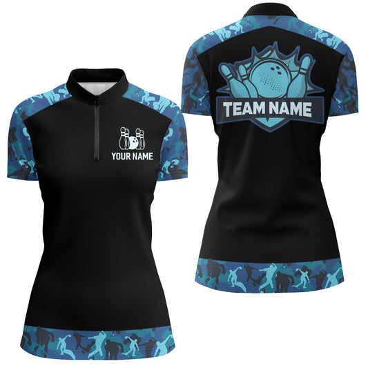 Blue Camo Bowling Shirts For Men And Women Custom Bowling Team Jersey Unisex Quarter-Zip BDT598
