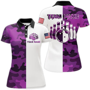 Custom Bowling Jersey Men And Women Purple Camo Bowling Shirts Uniform Polo BDT599