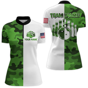 Custom Bowling Jersey Men And Women Green Camo Bowling Shirts Uniform Quarter-Zip BDT599