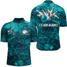 Load image into Gallery viewer, Turquoise Bowling Quarter-Zip Shirt Custom Bowling Jersey For Men Bowling Shirts For Team BDT255