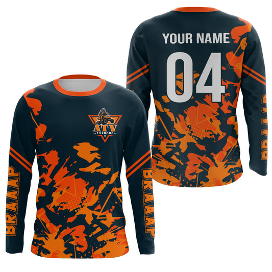 Custom ATV Motocross Jersey Kid Men Women UPF30+ Orange Quad Bike Shirt Off-Road PDT844