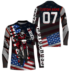 USA Flag Motocross Jersey Men Youth Women UPF30+ Personalized Dirt Bike Shirt Motorcycle Racing PDT695