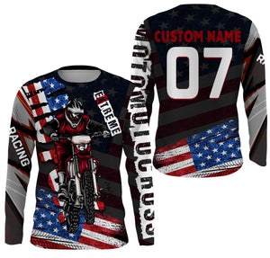 USA Flag Motocross Jersey Men Youth Women UPF30+ Personalized Dirt Bike Shirt Motorcycle Racing PDT695